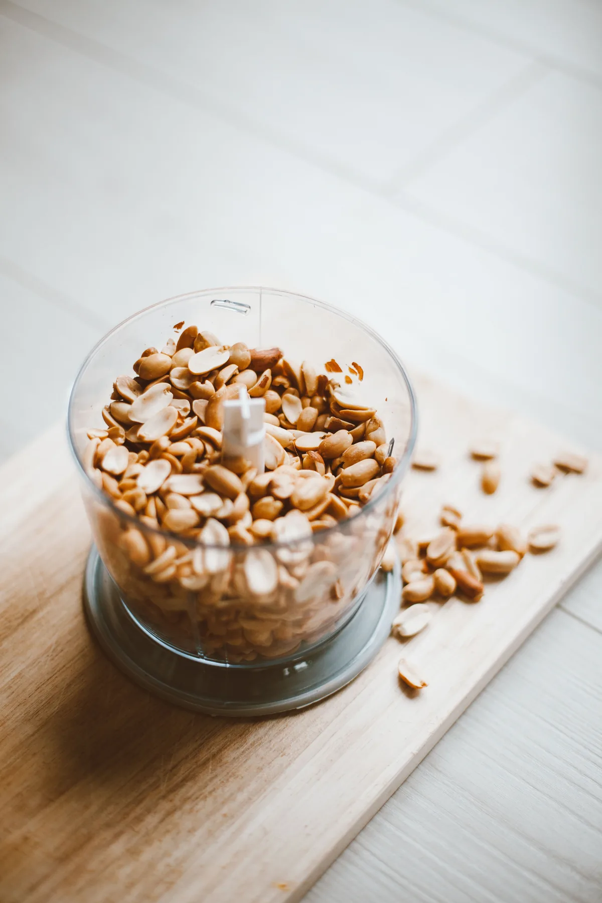 Peanuts being processed in a blender